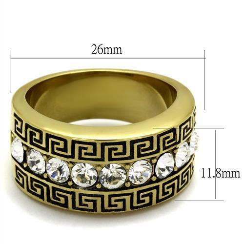 Jewellery Kingdom Mens 12mm Cz Greek Key Thumb Signet Pinky Steel Gold Ring - Jewelry Rings - British D'sire