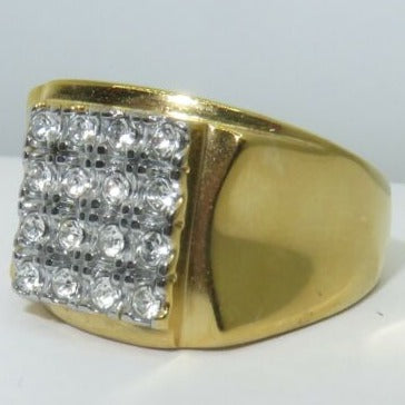 Jewellery Kingdom Mens 16 Stone Cz Signet Pinky Steel Ring (Gold) - Jewelry Rings - British D'sire