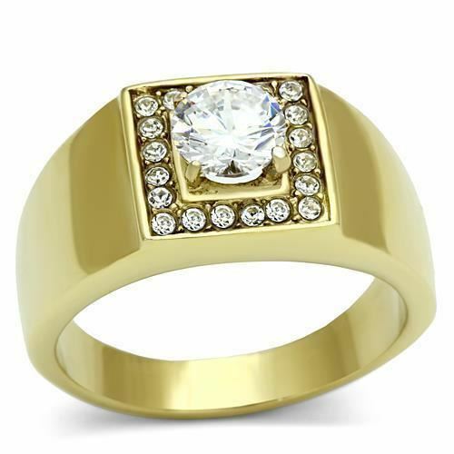 Jewellery Kingdom Mens 2 Carat Cz Signet Pinky Steel Solid Clear Ring (Gold) - Jewelry Rings - British D'sire