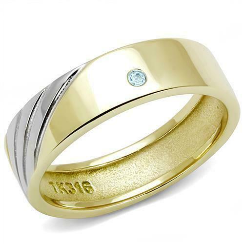 Jewellery Kingdom Mens 6mm Band Steel Thumb Wedding Signet Two Tone New Aquamarine Ring - Jewelry Rings - British D'sire