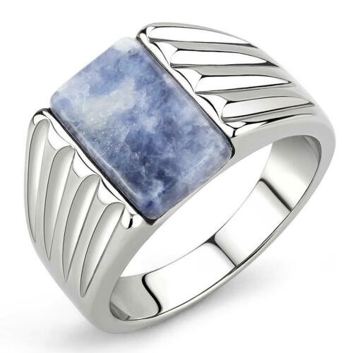 Jewellery Kingdom Mens Agate Capri Genuine Stone Signet Pinky Stainless Steel Ring (Blue) - Jewelry Rings - British D'sire