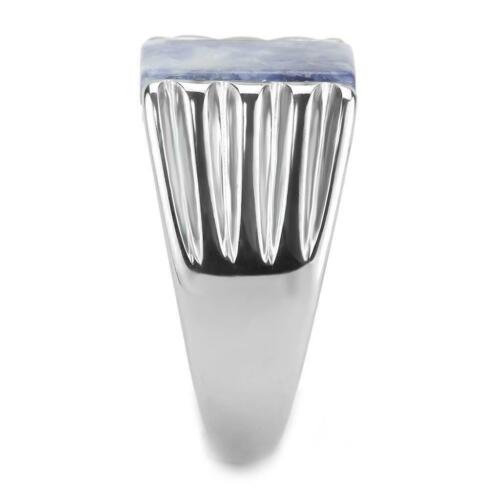 Jewellery Kingdom Mens Agate Capri Genuine Stone Signet Pinky Stainless Steel Ring (Blue) - Jewelry Rings - British D'sire