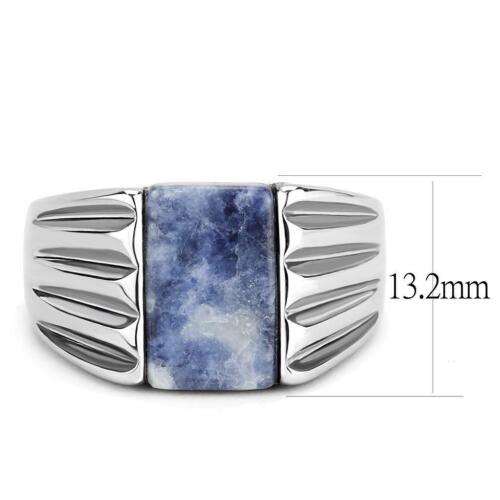 Jewellery Kingdom Mens Agate Capri Genuine Stone Signet Pinky Stainless Steel Ring (Blue) - Jewelry Rings - British D'sire