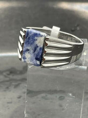 Jewellery Kingdom Mens Agate Capri Genuine Stone Signet Pinky Stainless Steel Ring (Blue) - Jewelry Rings - British D'sire