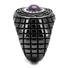 Jewellery Kingdom Mens Amethyst Signet Purple Semi Precious Stainless Steel Cubic Zirconia Ring (Black) - Jewelry Rings - British D'sire