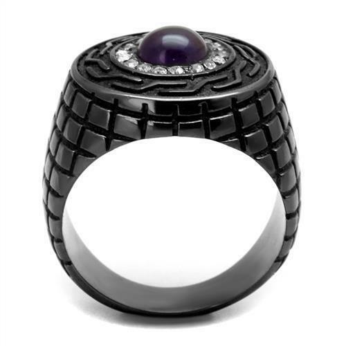 Jewellery Kingdom Mens Amethyst Signet Purple Semi Precious Stainless Steel Cubic Zirconia Ring (Black) - Jewelry Rings - British D'sire