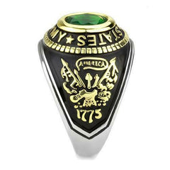 Jewellery Kingdom Mens Army Stainless Steel Unites States Emerald 18K Gold Military Ring (Green) - Jewelry Rings - British D'sire