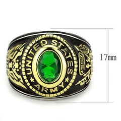 Jewellery Kingdom Mens Army Stainless Steel Unites States Emerald 18K Gold Military Ring (Green) - Jewelry Rings - British D'sire