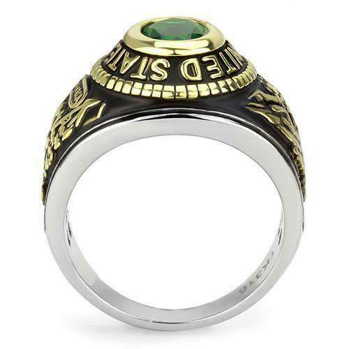 Jewellery Kingdom Mens Army Stainless Steel Unites States Emerald 18K Gold Military Ring (Green) - Jewelry Rings - British D'sire