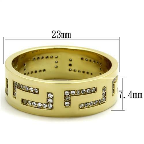 Jewellery Kingdom Mens Band Greek Key Cz 7mm 18kt Steel Wedding Thumb Chunky Ring (Gold) - Jewelry Rings - British D'sire