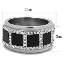 Jewellery Kingdom Mens Black Band Cz Signet Thumb Stainless Steel Emerald Jet Silver Ring - Jewelry Rings - British D'sire