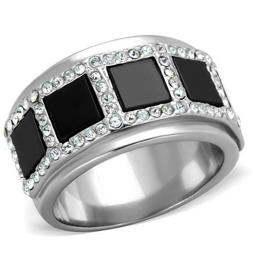 Jewellery Kingdom Mens Black Band Cz Signet Thumb Stainless Steel Emerald Jet Silver Ring - Jewelry Rings - British D'sire