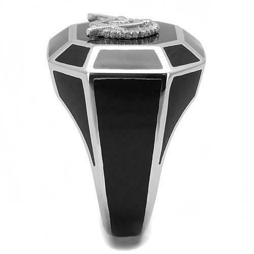 Jewellery Kingdom Mens Black Masonic Signet Pinky Military Jet Epoxy Stainless Steel Ring - Jewelry Rings - British D'sire