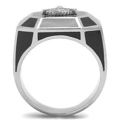 Jewellery Kingdom Mens Black Masonic Signet Pinky Military Jet Epoxy Stainless Steel Ring - Jewelry Rings - British D'sire