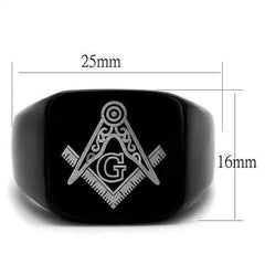 Jewellery Kingdom Mens Black Military Signet Pinky Stainless Steel Silver Masonic Ring - Jewelry Rings - British D'sire