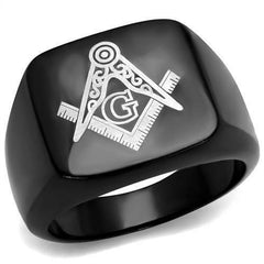 Jewellery Kingdom Mens Black Military Signet Pinky Stainless Steel Silver Masonic Ring - Jewelry Rings - British D'sire