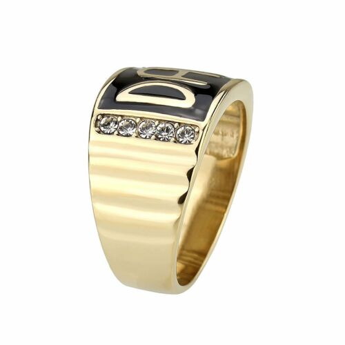 Jewellery Kingdom Mens Black Signet Pinky Dad Band Steel Cubic Zirconia Ring (Gold) - Jewelry Rings - British D'sire