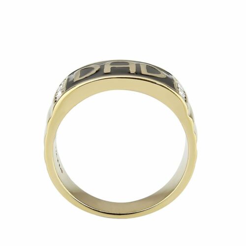 Jewellery Kingdom Mens Black Signet Pinky Dad Band Steel Cubic Zirconia Ring (Gold) - Jewelry Rings - British D'sire