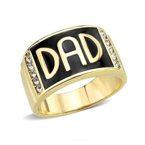 Jewellery Kingdom Mens Black Signet Pinky Dad Band Steel Cubic Zirconia Ring (Gold) - Jewelry Rings - British D'sire