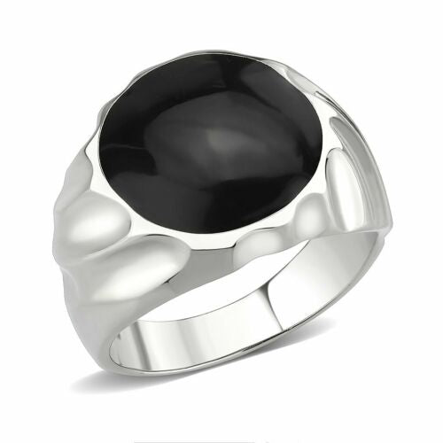 Jewellery Kingdom Mens Black Signet Pinky Epoxy Jet Stainless Steel Smart Silver Ring - Jewelry Rings - British D'sire