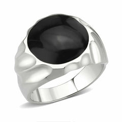 Jewellery Kingdom Mens Black Signet Pinky Epoxy Jet Stainless Steel Smart Silver Ring - Jewelry Rings - British D'sire