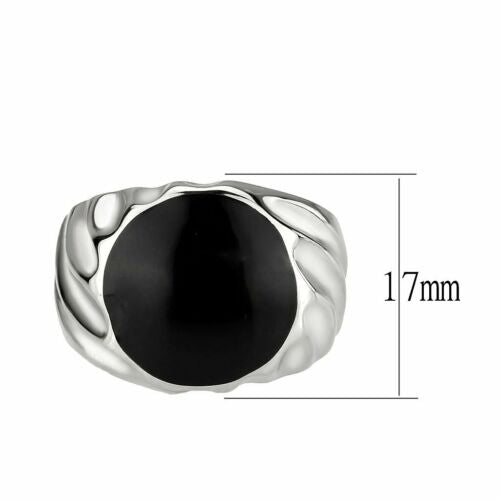 Jewellery Kingdom Mens Black Signet Pinky Epoxy Jet Stainless Steel Smart Silver Ring - Jewelry Rings - British D'sire