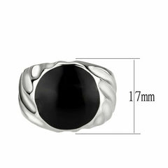 Jewellery Kingdom Mens Black Signet Pinky Epoxy Jet Stainless Steel Smart Silver Ring - Jewelry Rings - British D'sire