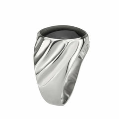 Jewellery Kingdom Mens Black Signet Pinky Epoxy Jet Stainless Steel Smart Silver Ring - Jewelry Rings - British D'sire