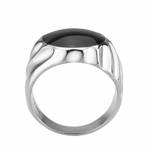 Jewellery Kingdom Mens Black Signet Pinky Epoxy Jet Stainless Steel Smart Silver Ring - Jewelry Rings - British D'sire