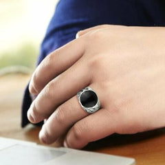 Jewellery Kingdom Mens Black Signet Pinky Epoxy Jet Stainless Steel Smart Silver Ring - Jewelry Rings - British D'sire