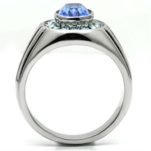 Jewellery Kingdom Mens Blue Sapphire Cz Pinky Signet Stainless Steel Oval New Silver Ring - Jewelry Rings - British D'sire