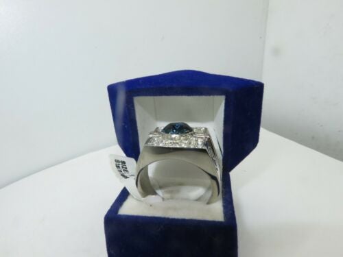 Jewellery Kingdom Mens Blue Sapphire Emerald Cut Pinky Signet Stainless Steel Ring - Rings - British D'sire