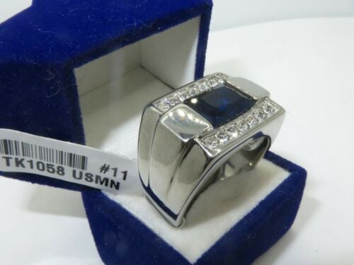 Jewellery Kingdom Mens Blue Sapphire Emerald Cut Pinky Signet Stainless Steel Ring - Rings - British D'sire