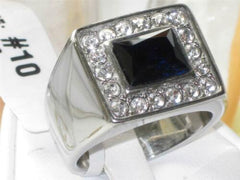 Jewellery Kingdom Mens Blue Sapphire Signet Emerald Cut Stainless Steel Bezel Ring (Silver) - Jewelry Rings - British D'sire