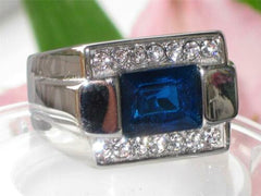 Jewellery Kingdom Mens Blue Sapphire Signet Emerald Cut Stainless Steel Bezel Ring (Silver) - Jewelry Rings - British D'sire