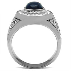 Jewellery Kingdom Mens Blue Sapphire Signet Pinky Cz Stainless Steel Oval Ring - Jewelry Rings - British D'sire