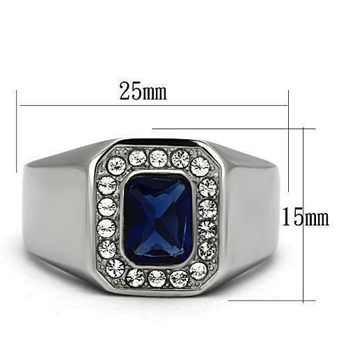 Jewellery Kingdom Mens Blue Sapphire Signet Pinky Emerald Cut Stainless Steel Ring (Silver) - Jewelry Rings - British D'sire