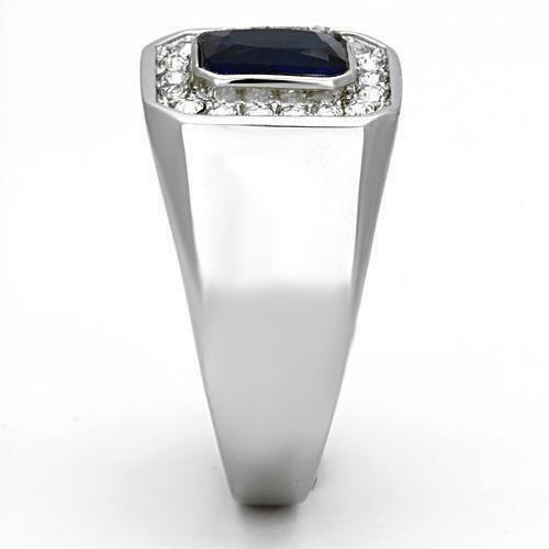 Jewellery Kingdom Mens Blue Sapphire Signet Pinky Emerald Cut Stainless Steel Ring (Silver) - Jewelry Rings - British D'sire