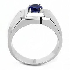 Jewellery Kingdom Mens Blue Sapphire Stainless Steel Solitaire Signet Pinky Ring - Jewelry Rings - British D'sire