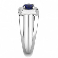 Jewellery Kingdom Mens Blue Sapphire Stainless Steel Solitaire Signet Pinky Ring - Jewelry Rings - British D'sire