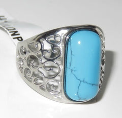 Jewellery Kingdom Mens Blue Turquoise Pinky Signet Stainless Steel Ring - Rings - British D'sire