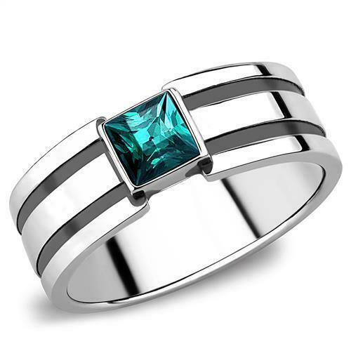 Jewellery Kingdom Mens Blue Zircon Band Thumb Stainless Steel Solitaire Signet Pinky Ring - Jewelry Rings - British D'sire