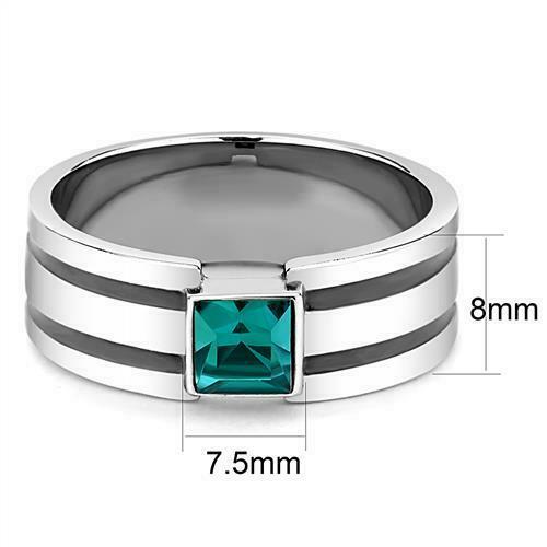 Jewellery Kingdom Mens Blue Zircon Band Thumb Stainless Steel Solitaire Signet Pinky Ring - Jewelry Rings - British D'sire