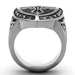 Jewellery Kingdom Mens Cross Cz Biker Silver Stainless Steel Pinky Signet Ring - Jewelry Rings - British D'sire