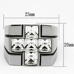 Jewellery Kingdom Mens Cross Cz Princess Cut Square Chunky Signet Stainless Steel Ring (Silver) - Jewelry Rings - British D'sire