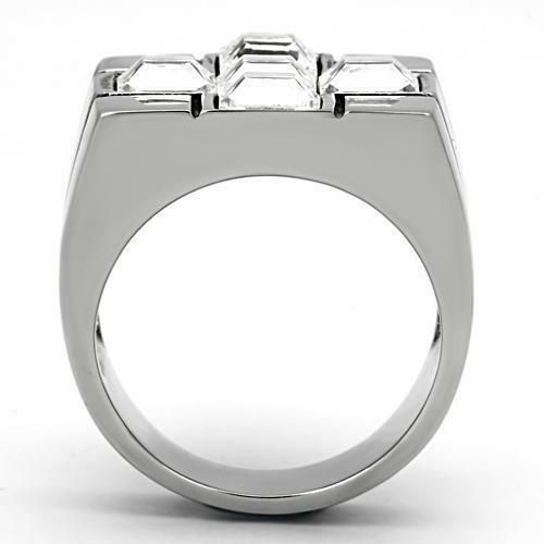 Jewellery Kingdom Mens Cross Cz Princess Cut Square Chunky Signet Stainless Steel Ring (Silver) - Jewelry Rings - British D'sire