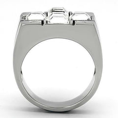 Jewellery Kingdom Mens Cross Cz Princess Cut Square Chunky Signet Stainless Steel Ring (Silver) - Jewelry Rings - British D'sire