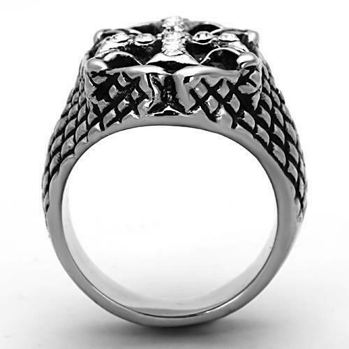 Jewellery Kingdom Mens Cross Cz Stainless Steel Signet Pinky Solid Biker Gothic Ring - Jewelry Rings - British D'sire