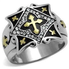 Jewellery Kingdom Mens Cross Signet Pinky Cz Stainless Steel Cubic Zirconia Gold Ring - Jewelry Rings - British D'sire