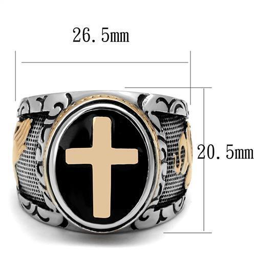 Jewellery Kingdom Mens Cross Signet Pinky Stainless Steel Rose Gold Detailed Biker Ring (Black) - Jewelry Rings - British D'sire